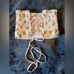 Xhilaration Ruched Swim Top with tie back